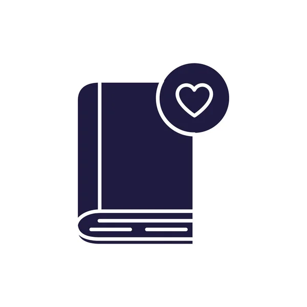 Isolado livro de educação e coração botão silhueta estilo ícone vetor design — Vetor de Stock