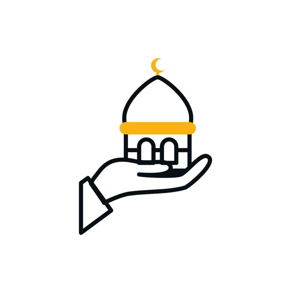 Мечеть Рамадан над рукой половина линии половина цвета стиль иконки векторный дизайн — стоковый вектор
