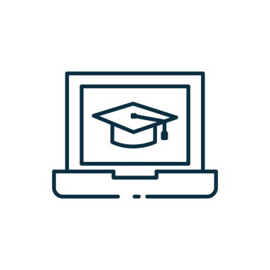 Isolated graduation cap inside laptop line style icon vector design