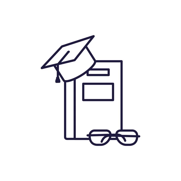 Isolated book graduation cap and glasses line style icon vector design — Stock vektor