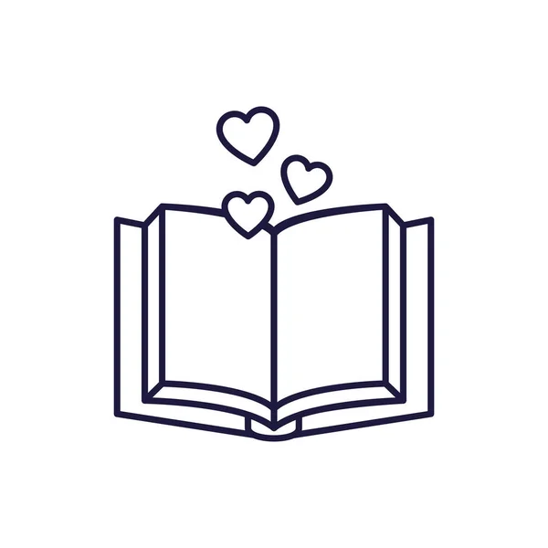 Isolated open book and hearts line style icon vector design — Stock Vector
