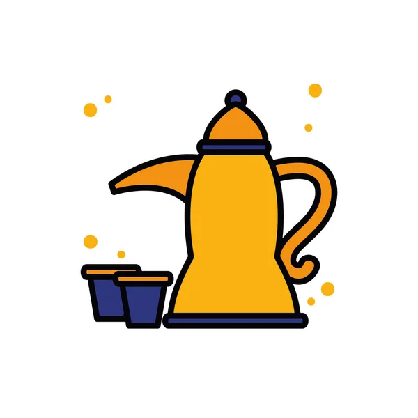 Ramadan tea pot with cups line and fill style icon vector design — Διανυσματικό Αρχείο