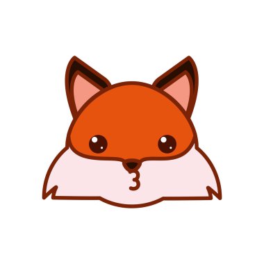 Cute kawaii fox cartoon line and fill style icon vector design