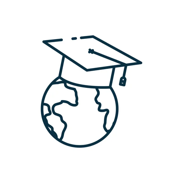 Monde isolé avec la conception vectorielle d'icône de style de ligne de chapeau de graduation — Image vectorielle