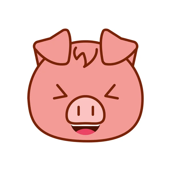 Cute kawaii pig cartoon line and fill style icon vector design — Stock Vector