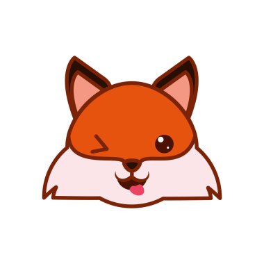 Cute kawaii fox cartoon line and fill style icon vector design