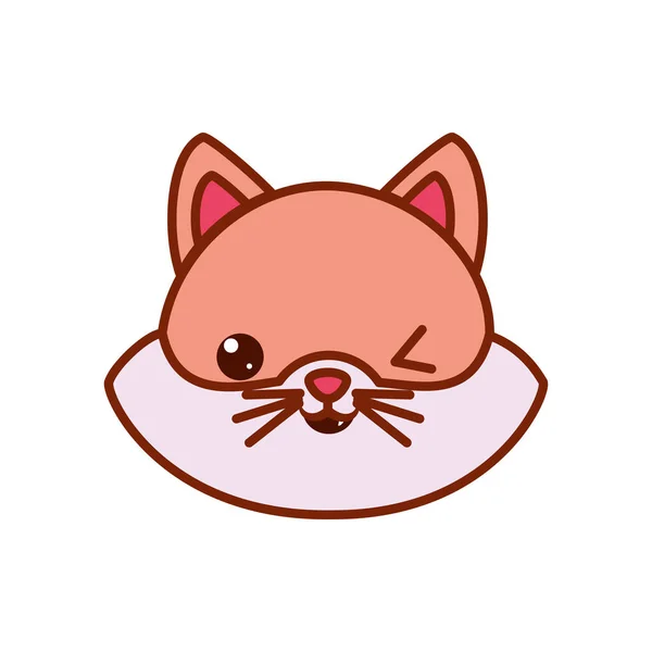 Lindo kawaii gato línea de dibujos animados y relleno estilo icono vector diseño — Archivo Imágenes Vectoriales