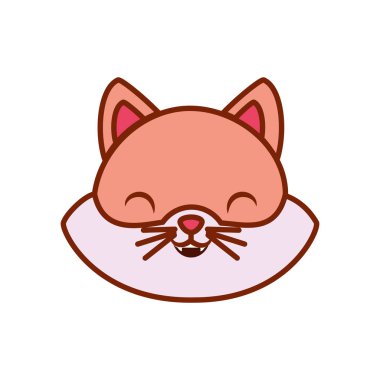 Cute kawaii cat cartoon line and fill style icon vector design