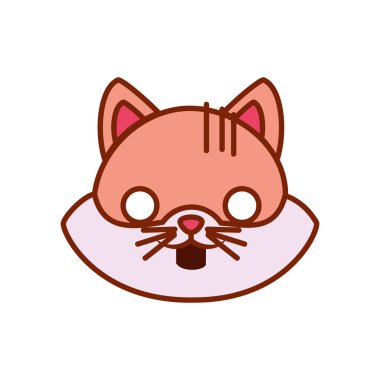 Cute kawaii cat cartoon line and fill style icon vector design