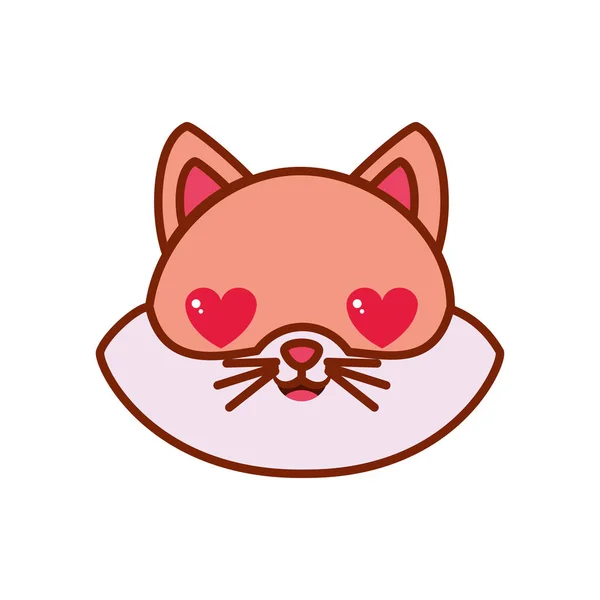 Cute kawaii cat cartoon in love line and fill style icon vector design — ストックベクタ