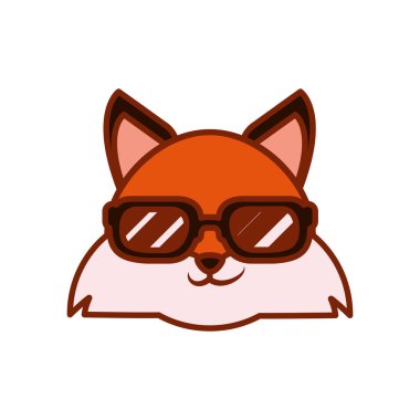 Cute kawaii fox cartoon with glasses line and fill style icon vector design