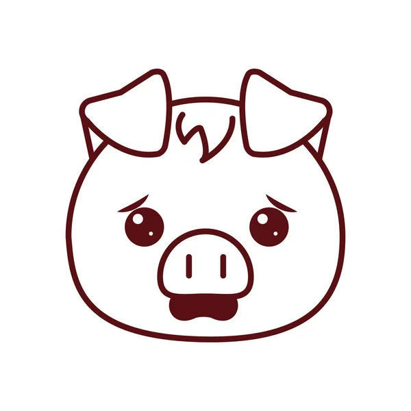 Cute kawaii pig cartoon line style icon vector design — Stock Vector