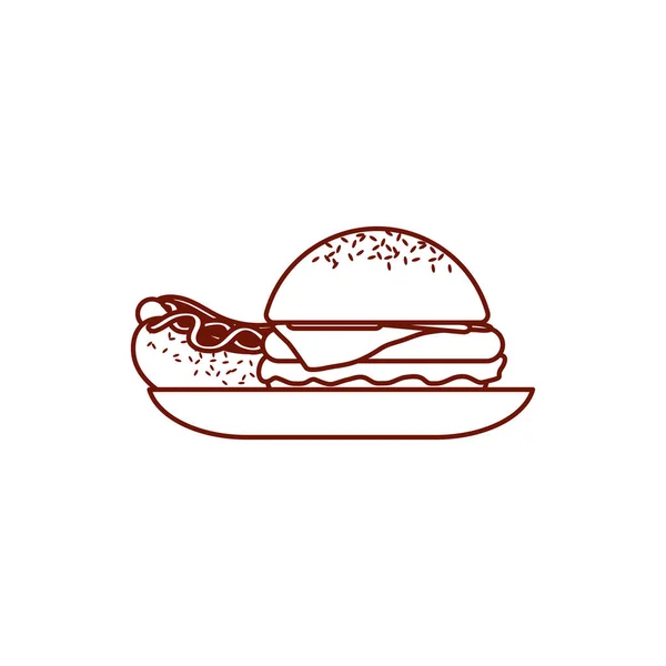 Isolated hamburger and hot dog line style icon vector design — Stock Vector