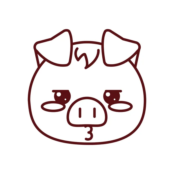 Lindo kawaii cerdo línea de dibujos animados estilo icono diseño de vectores — Vector de stock