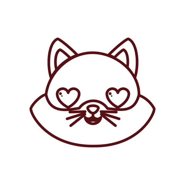 Cute kawaii cat cartoon in love line style icon vector design — ストックベクタ
