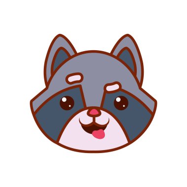 Cute kawaii raccoon cartoon line and fill style icon vector design