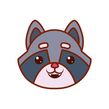 Cute kawaii raccoon cartoon line and fill style icon vector design