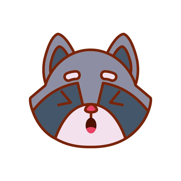 Cute kawaii raccoon cartoon line and fill style icon vector design — Stockvector