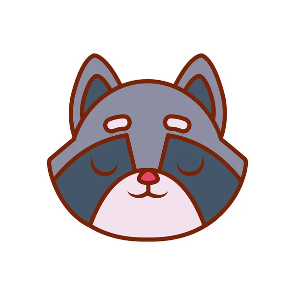 Cute kawaii raccoon cartoon line and fill style icon vector design — Stockvector