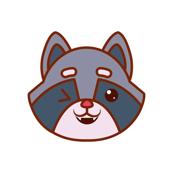 Cute kawaii raccoon cartoon line and fill style icon vector design — Stockvector