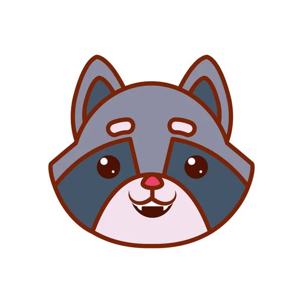 Cute kawaii raccoon cartoon line and fill style icon vector design — Stockvector