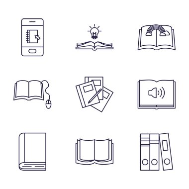 Isolated books line style icon set vector design