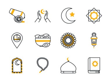 Ramadan half line half color style icon set vector design