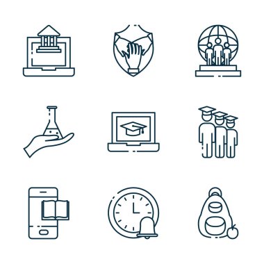 Isolated education school and university line style icon set vector design