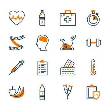 Healthy lifestyle half line half color style icon set vector design