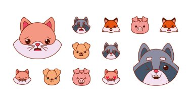 Şirin kawaii hayvan çizgi filmleri stil ikonu dizayn vektör dizaynı