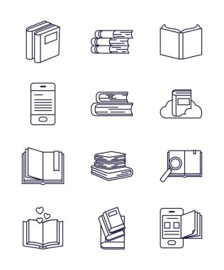Isolated books line style icon set vector design