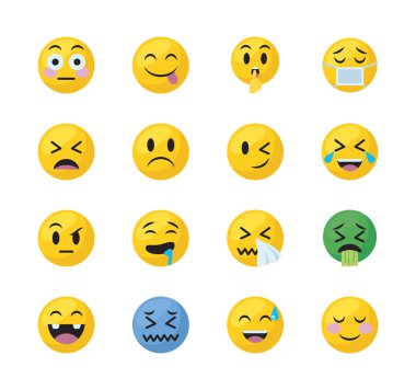 Emojis faces flat style icon set vector design