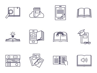 Isolated books line style icon set vector design