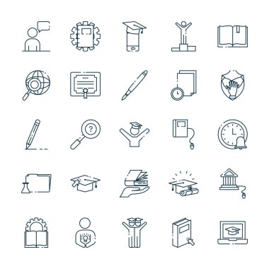 Isolated education school and university line style icon set vector design