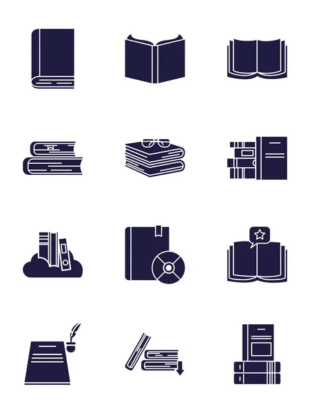 Livres isolés silhouette style icône set vectoriel design — Image vectorielle