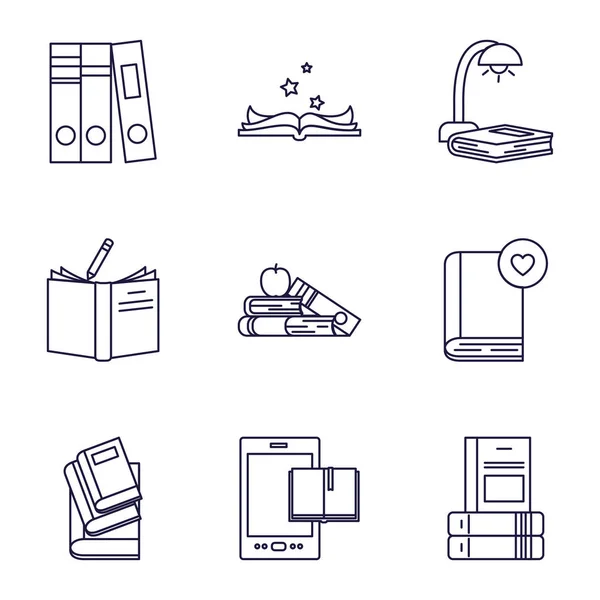 Libro aislado estilo línea icono conjunto vector diseño — Archivo Imágenes Vectoriales