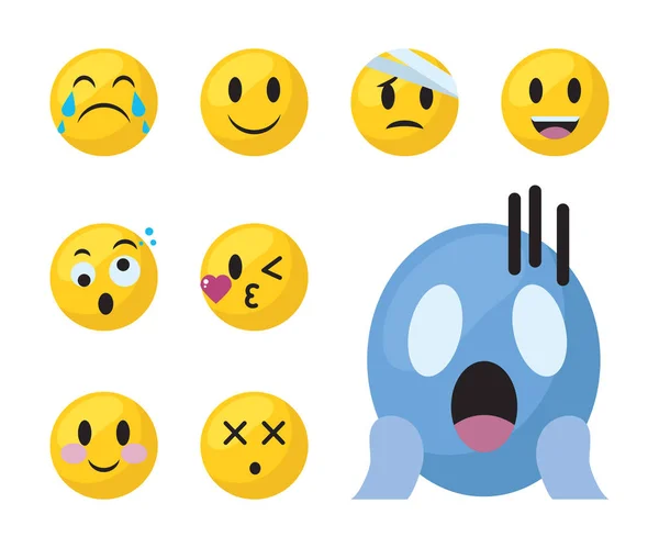 Emojis faces flat style icon set vector design — Stockvektor