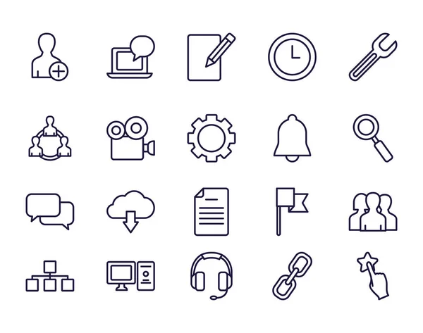 Isolated social media line style icon set vector design — 스톡 벡터