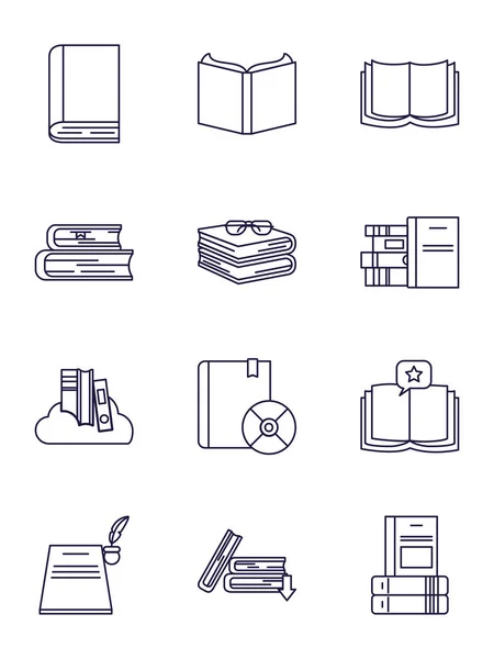 Libro aislado estilo línea icono conjunto vector diseño — Vector de stock