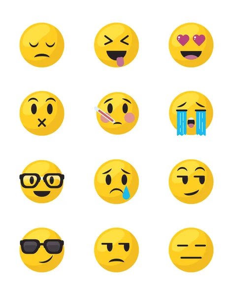 Emojis faces flat style icon set vector design — Stockvektor