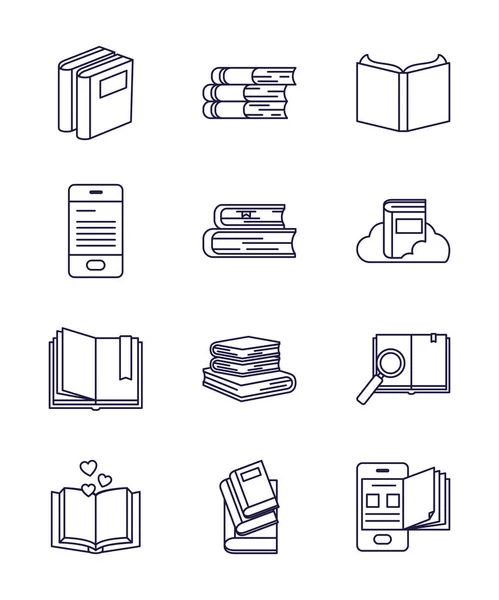 Libro aislado estilo línea icono conjunto vector diseño — Vector de stock