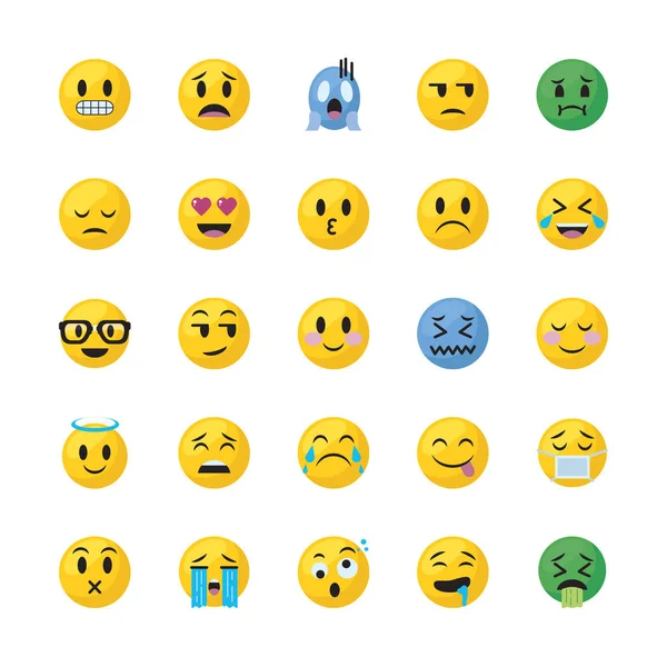 Emojis faces flat style icon set vector design — Stockvektor