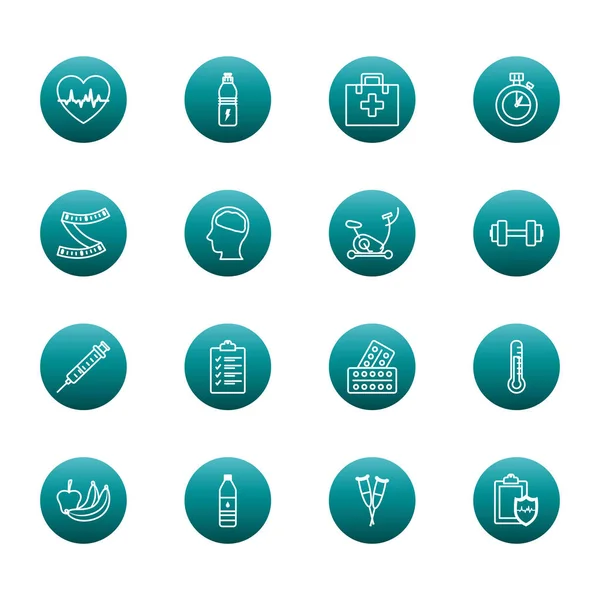 Healthy lifestyle block gradient style icon set vector design