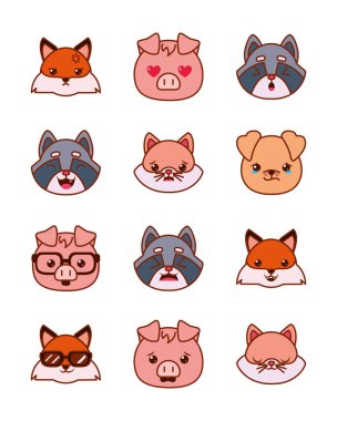 Şirin kawaii hayvan çizgi filmleri stil ikonu dizayn vektör dizaynı