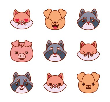 Şirin kawaii hayvan çizgi filmleri stil ikonu dizayn vektör dizaynı