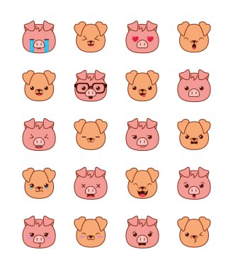 Şirin kawaii hayvan çizgi filmleri stil ikonu dizayn vektör dizaynı