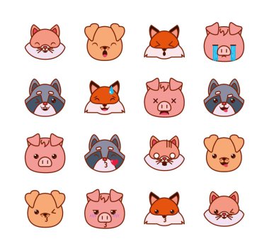 Şirin kawaii hayvan çizgi filmleri stil ikonu dizayn vektör dizaynı