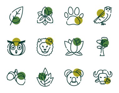 Biodiversity and animals half line half color style icon set vector design