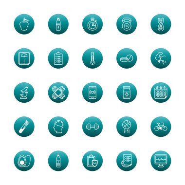 Healthy lifestyle block gradient style icon set vector design