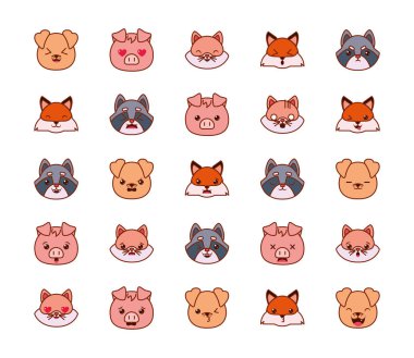 Şirin kawaii hayvan çizgi filmleri stil ikonu dizayn vektör dizaynı